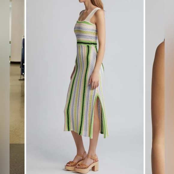 NWOT Ciebon Sahara Crochet Midi Sweater Dress - Green Multi - M - Picture 2 of 11
